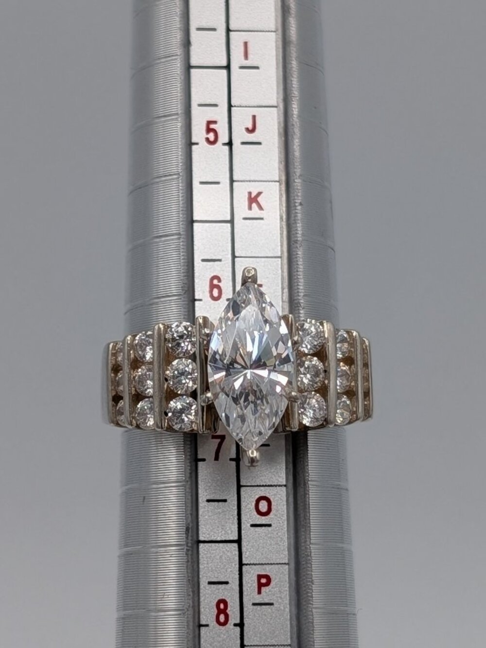 Vintage 90s DQCZ 925 Sterling Silver Marquise Statement Engagement Ring 6.5 - Picture 7 of 10